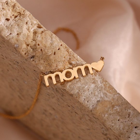 Mom Heart Pendant Necklace Love 18K Gold Plated Stainless Steel - Picture 6 of 8